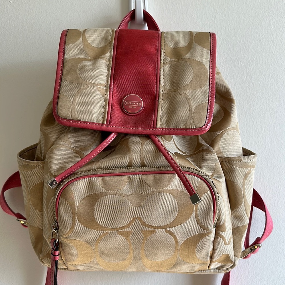 Coach Signature Stripe Backpack, Pink Trim